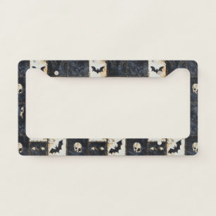 Grunge Gothic Bats & Skulls Denim Pattern License Plate Frame