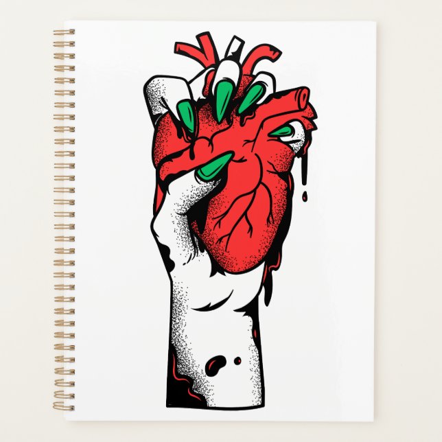 Grunge Gothic Hand Holding Heart Artwork Planner (Front)
