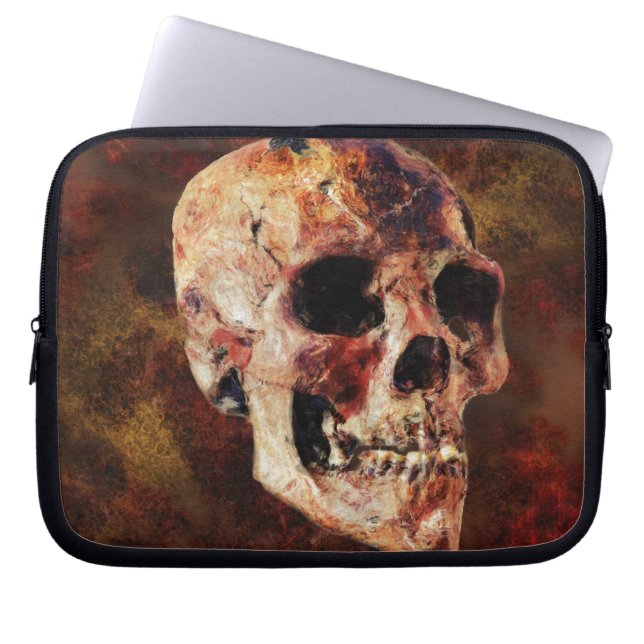 Grunge Gothic Skull - Scary Halloween Horror Laptop Sleeve (Front)