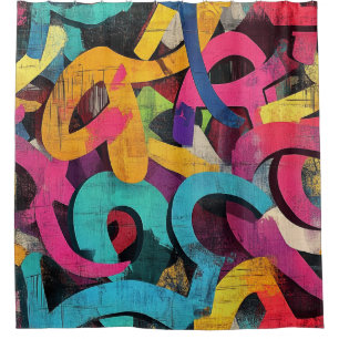 Grunge Graffiti Abstract in Pink Yellow Blue Shower Curtain