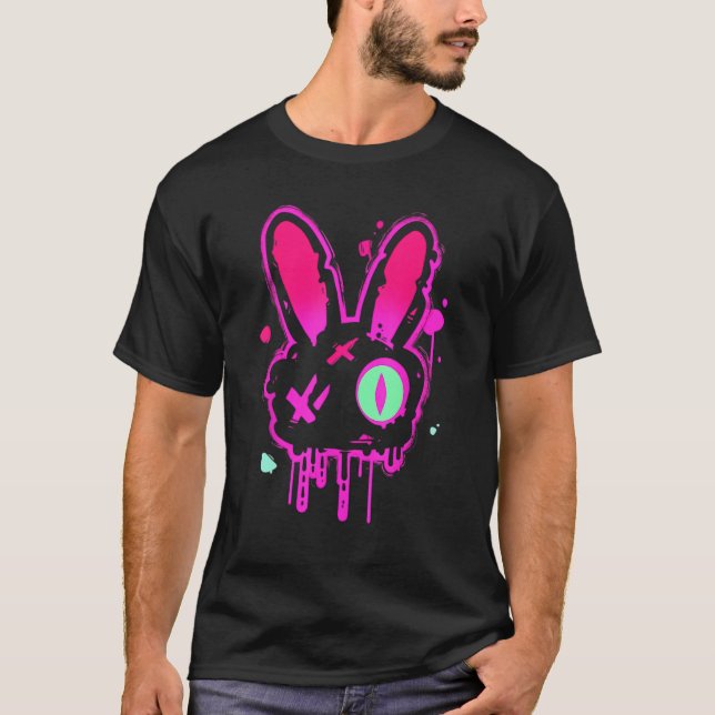 Grunge Graffiti Rabbit Pastel Goth Punk Edgy Psych T-Shirt (Front)