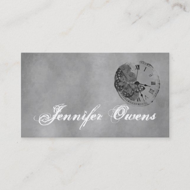 Grunge Gray Clock Personal Business Card (Front)