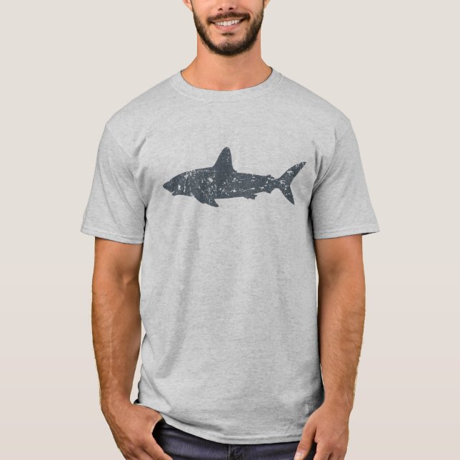 Grunge Gray Swimming Shark T-Shirt (Front)