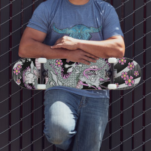 Grunge Gray Tattoo Dragon Vector Illustration Skateboard