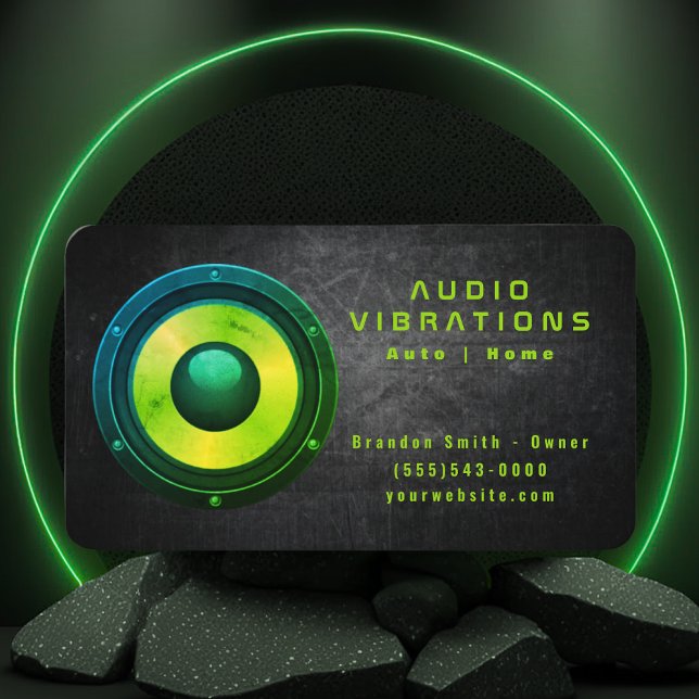 Grunge Green Speaker Car Audio Stereo Installation Business Card (Creator Uploaded)