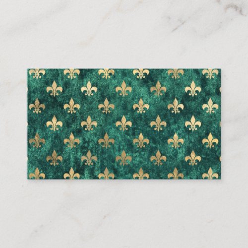 Grunge Green Velvet Fleur De Lis Mardi Gras Business Card