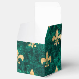 Grunge Green Velvet Fleur De Lis Mardi Gras Favor Boxes