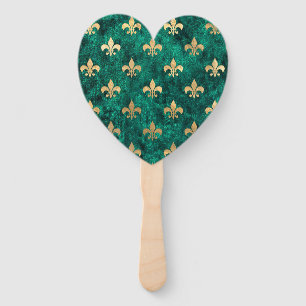 Grunge Green Velvet Fleur De Lis Mardi Gras Hand Fan