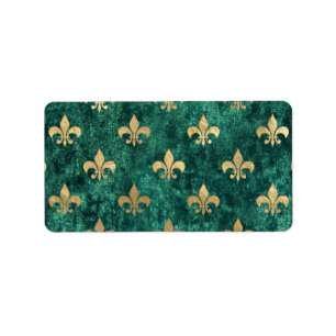 Grunge Green Velvet Fleur De Lis Mardi Gras Label