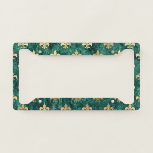 Grunge Green Velvet Fleur De Lis Mardi Gras License Plate Frame