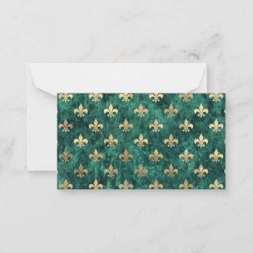 Grunge Green Velvet Fleur De Lis Mardi Gras Note Card