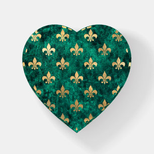 Grunge Green Velvet Fleur De Lis Mardi Gras Paperweight