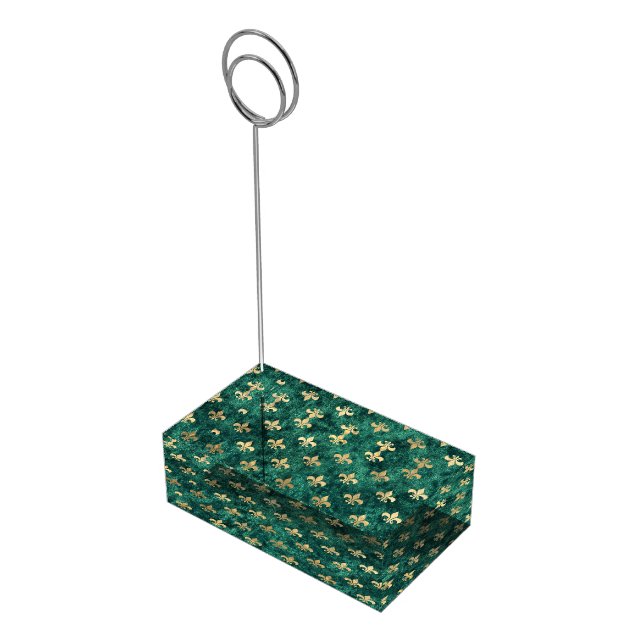 Grunge Green Velvet Fleur De Lis Mardi Gras Place Card Holder (Corner)