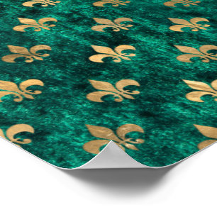 Grunge Green Velvet Fleur De Lis Mardi Gras Poster