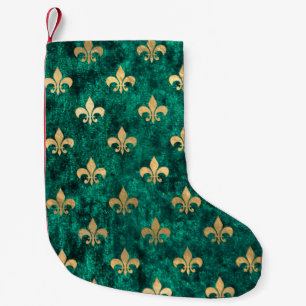 Grunge Green Velvet Fleur De Lis Mardi Gras Small Christmas Stocking