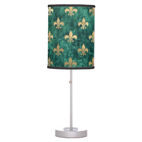 Grunge Green Velvet Fleur De Lis Mardi Gras Table Lamp