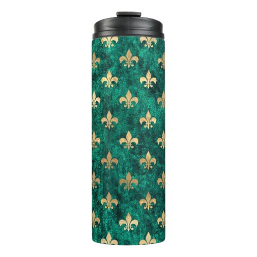 Grunge Green Velvet Fleur De Lis Mardi Gras Thermal Tumbler