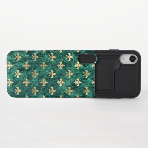 Grunge Green Velvet Fleur De Lis Mardi Gras iPhone XR Slider Case