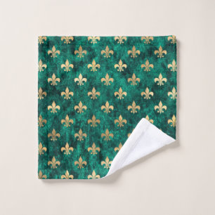 Grunge Green Velvet Fleur De Lis Mardi Gras Wash Cloth