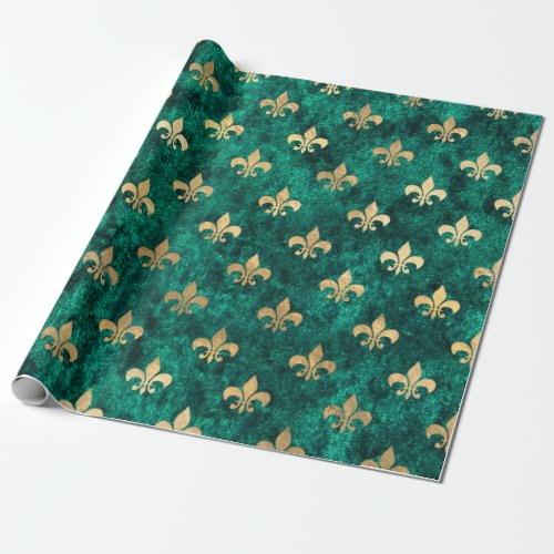 Grunge Green Velvet Fleur De Lis Mardi Gras Wrapping Paper