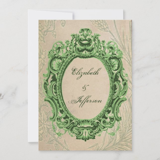 Grunge Green Vintage Frame Wedding Invitations (Front)