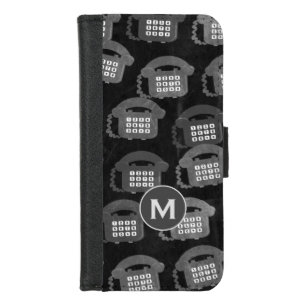 Grunge Grey Retro Telephone Pattern iPhone 8/7 Wallet Case
