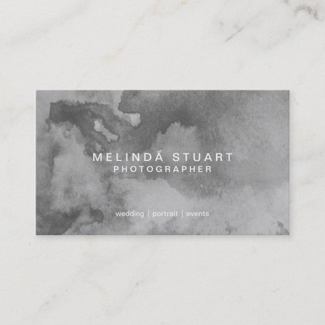 Grunge Grey Watercolor Business Card (Front)