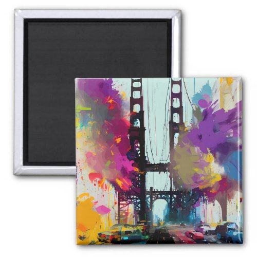 Grunge Gritty San Francisco Suspension Bridge  Magnet