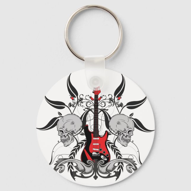 Grunge Guitar and Skull Keychain (Front)