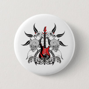 Grunge Guitar and Skull Pinback Button