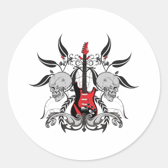 Grunge Guitar Classic Round Sticker (Front)