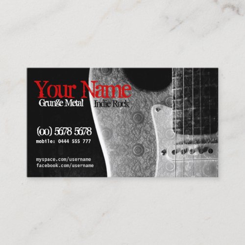 Grunge Guitar GreyBlack  Red Business Card