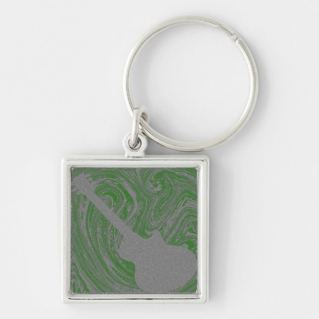 Grunge Guitar Keychain, Green Keychain (Front)