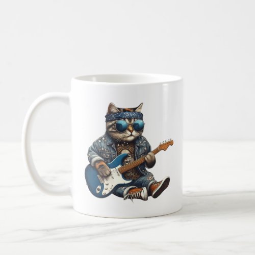 Grunge Guitar Playing Cat Coffee Mug