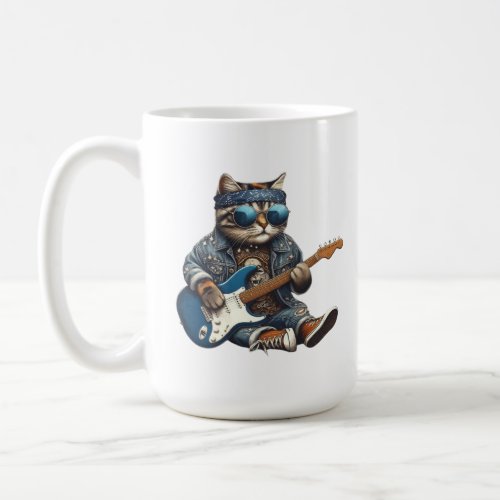 Grunge Guitar Playing Cat Coffee Mug
