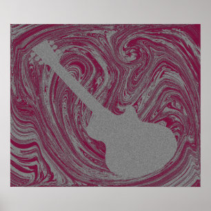 Grunge Guitar Poster, Dark Pink Poster