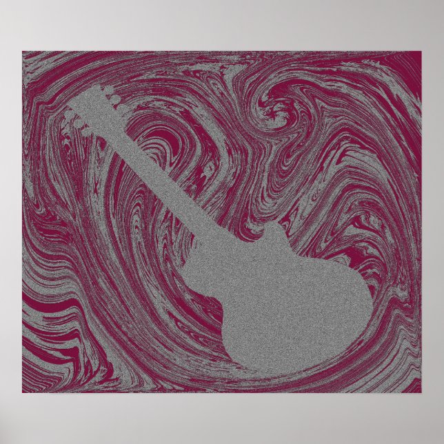 Grunge Guitar Poster, Dark Pink Poster (Front)