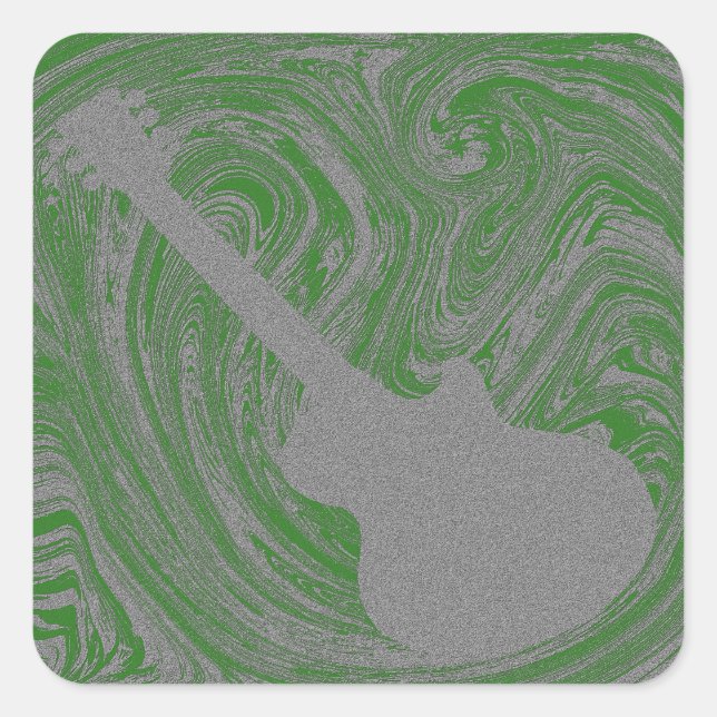 Grunge Guitar Square Sticker, Green Sticker (Front)
