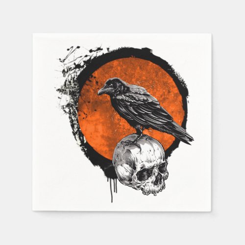 Grunge Halloween Raven  Skull Napkins