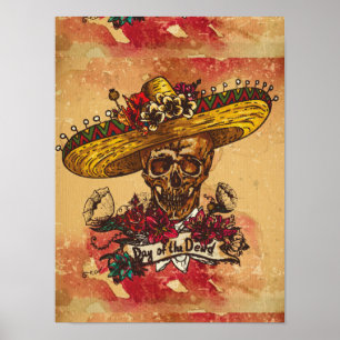 Grunge,halloween,skull,mexican hat,day of the dead poster