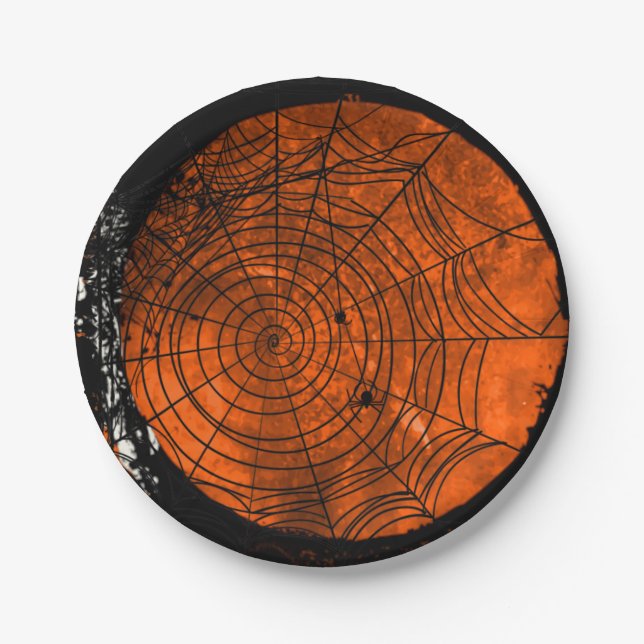 Grunge Halloween Spiderwebs Paper Plates (Front)