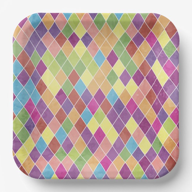 Grunge Harlequin Pattern Paper Plates (Front)