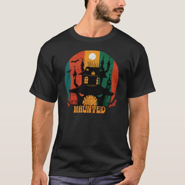 Grunge Haunted House Halloween T-Shirt (Front)