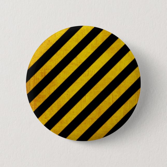 Grunge hazard stripe pinback button (Front)