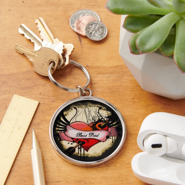 Grunge Heart Best Dad KeyChain (Desk)