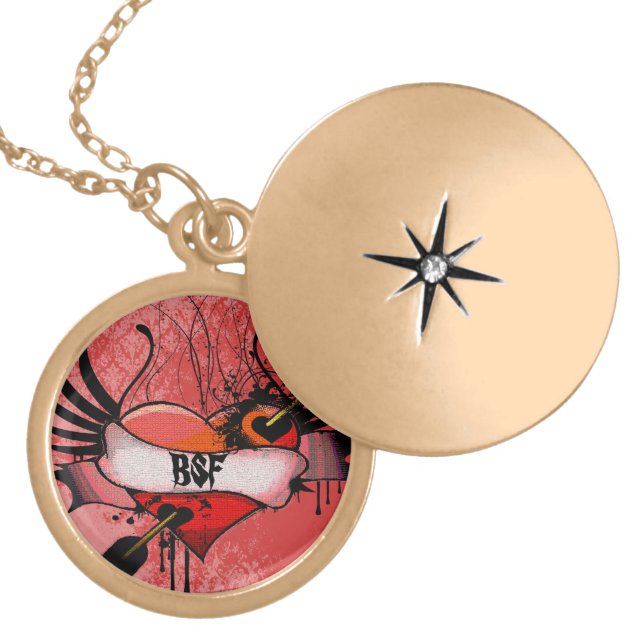 Grunge Heart Best Friends Forever BFF Locket Necklace (Front)