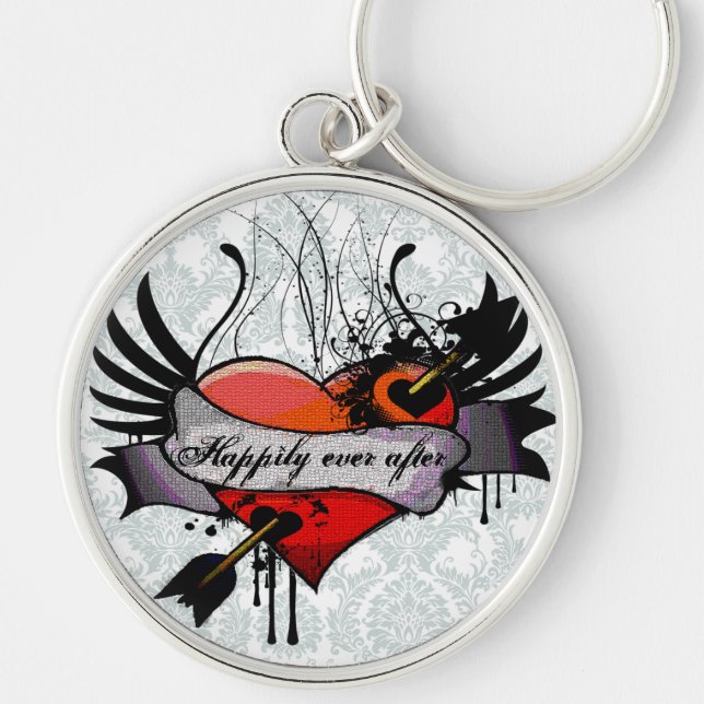Grunge Heart Happily Ever After Honeymoon KeyChain (Front)