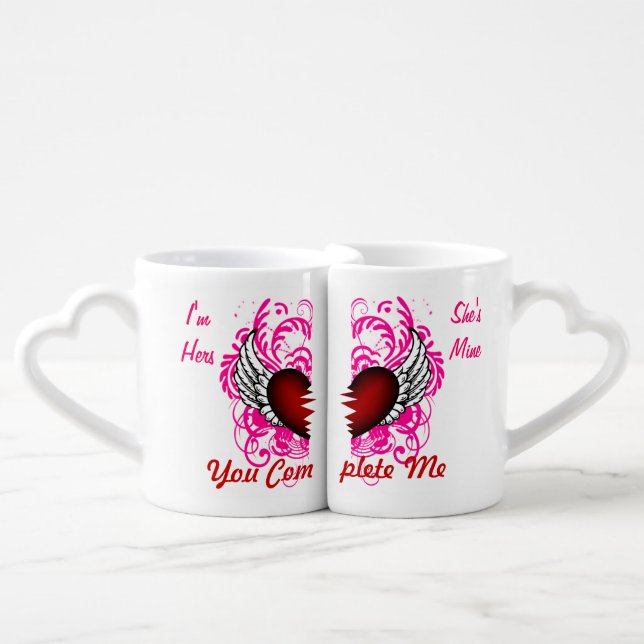 Grunge Heart Wings Same Sex Love Partner Coffee Mug Set (Front Nesting)