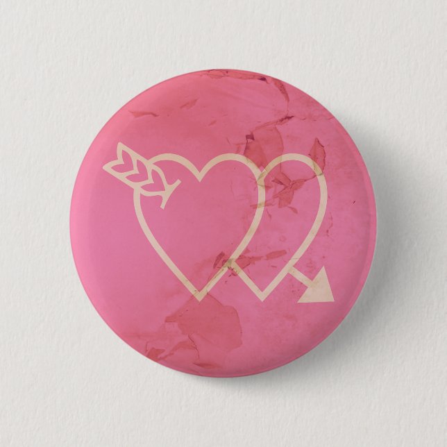 Grunge Hearts and Arrow Green - Pink Pinback Button (Front)