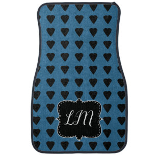 Grunge Hearts Blue Car Floor Mat